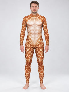 Fitted Jumpsuit with Animal Print, Brown