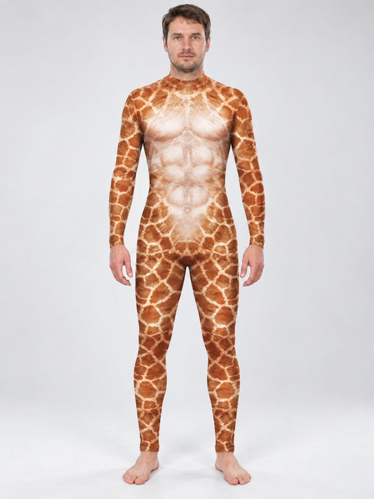 Fitted Jumpsuit with Animal Print, Brown