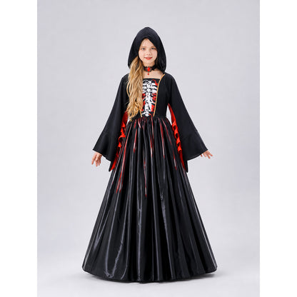 Hooded Cosplay Costume with Striped Skirt front view