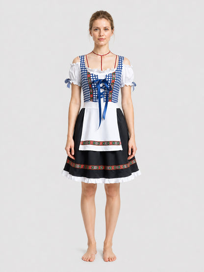 Folk Costume with Apron and Lace, Plaid, S-XXL on-model view