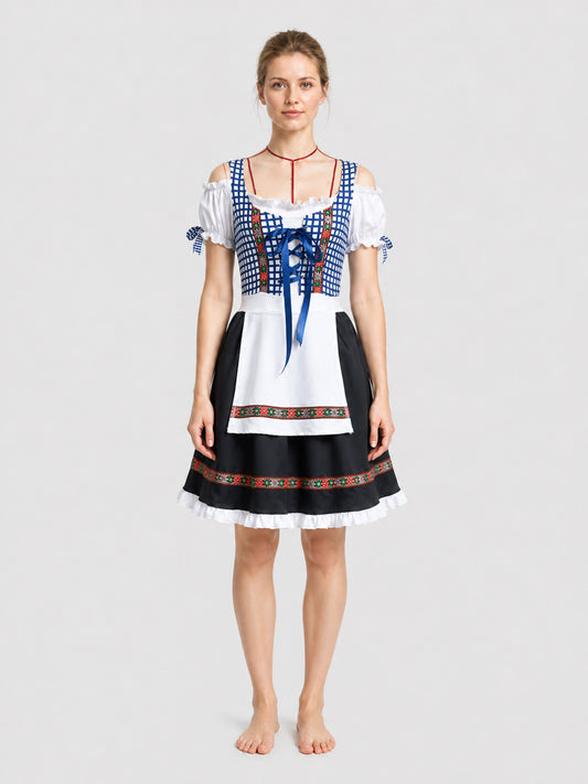 Folk Costume with Apron and Lace, Plaid, S-XXL on-model view