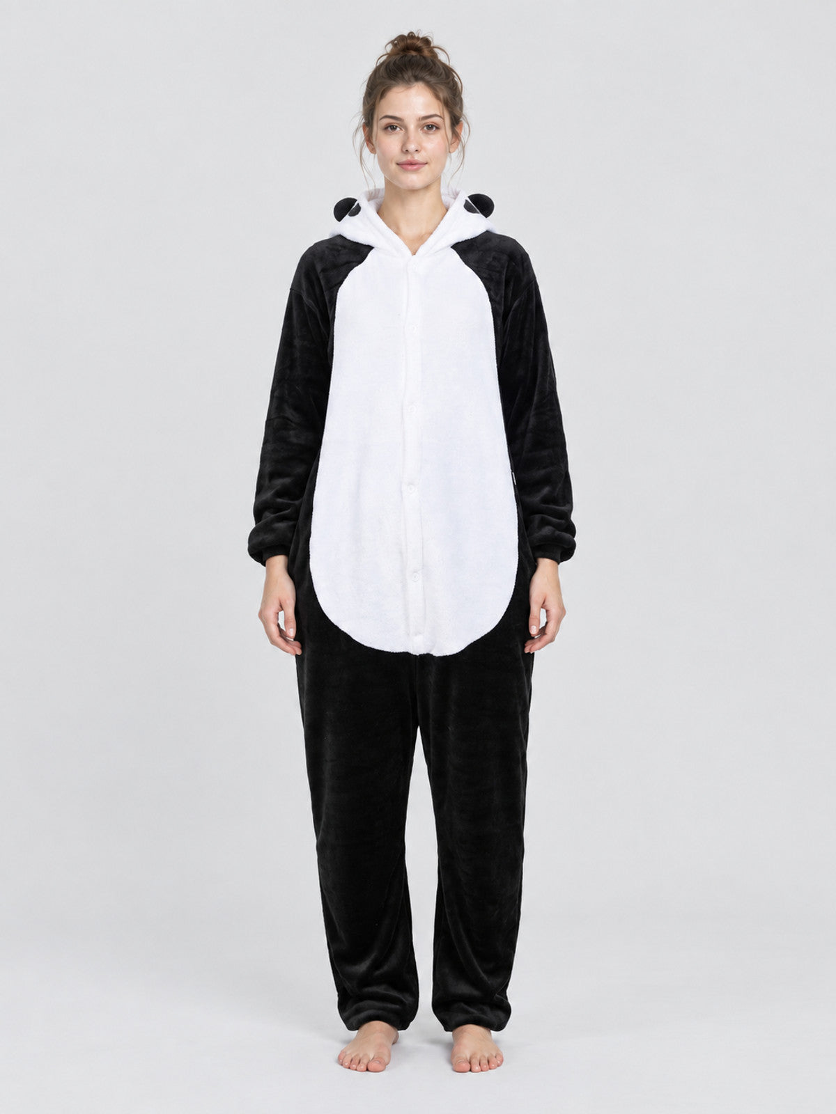 Cartoon Black and White Hooded Pajama Jumpsuit