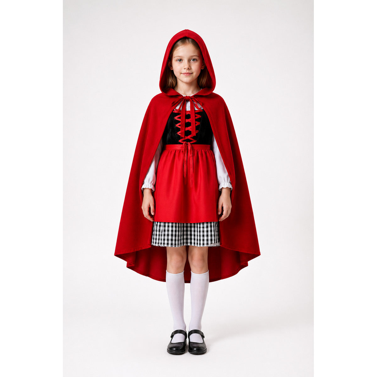 Long Red Cape Cloak with a Pointed Hood main product view