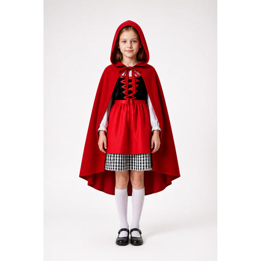 Long Red Cape Cloak with a Pointed Hood main product view