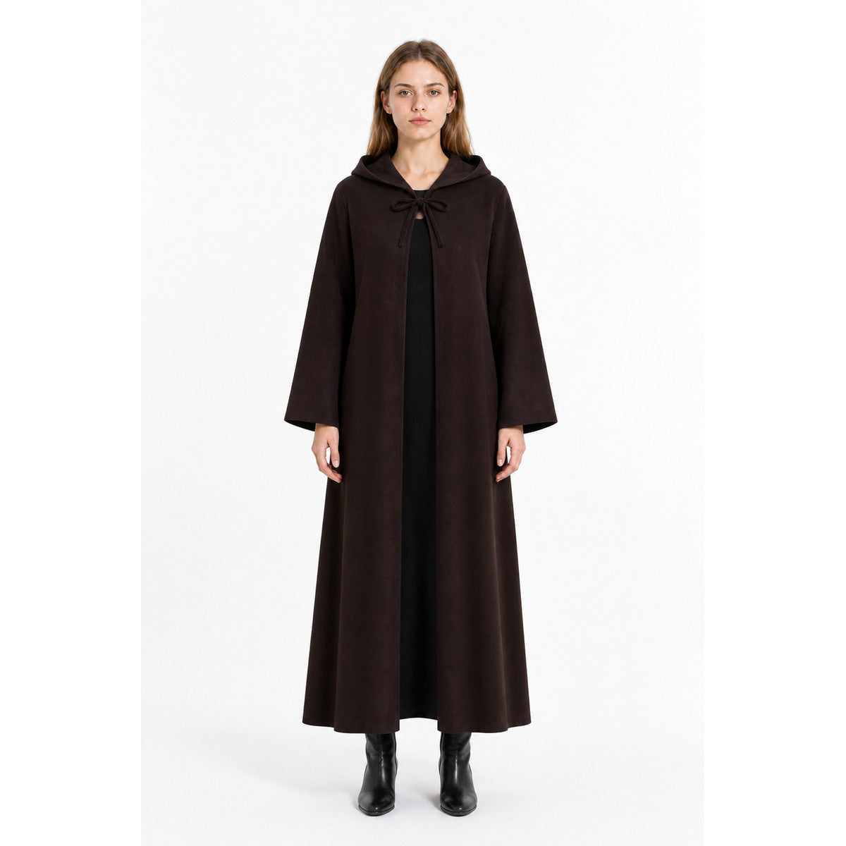 Long Black Robe with a Hood and Wide Sleeves main product view