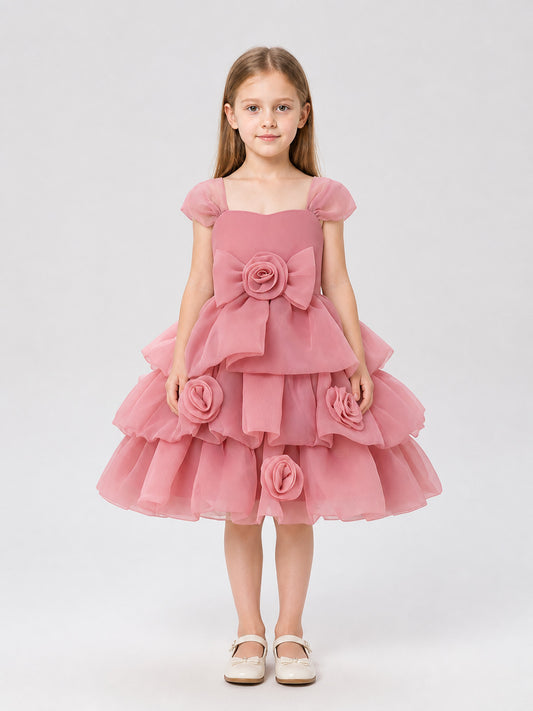 Full-skirt dress with roses for a flower girl at a wedding on-model view