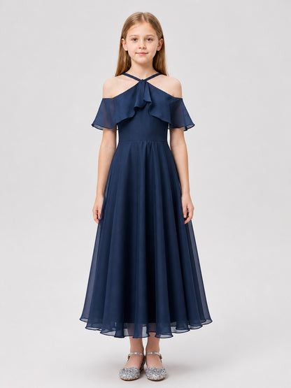 Girls' Long Chiffon Dressy Dress with Bow on-model view