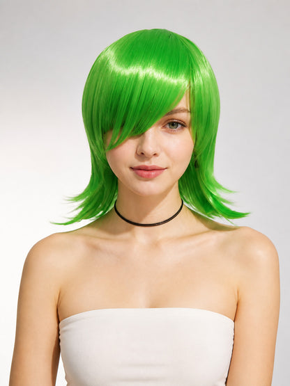Bright Green Inside Out 2 Carnival Wig with Side-Swept Bangs main product view