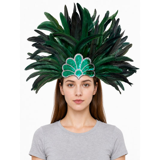 Carnival Headpiece with Green Feathers