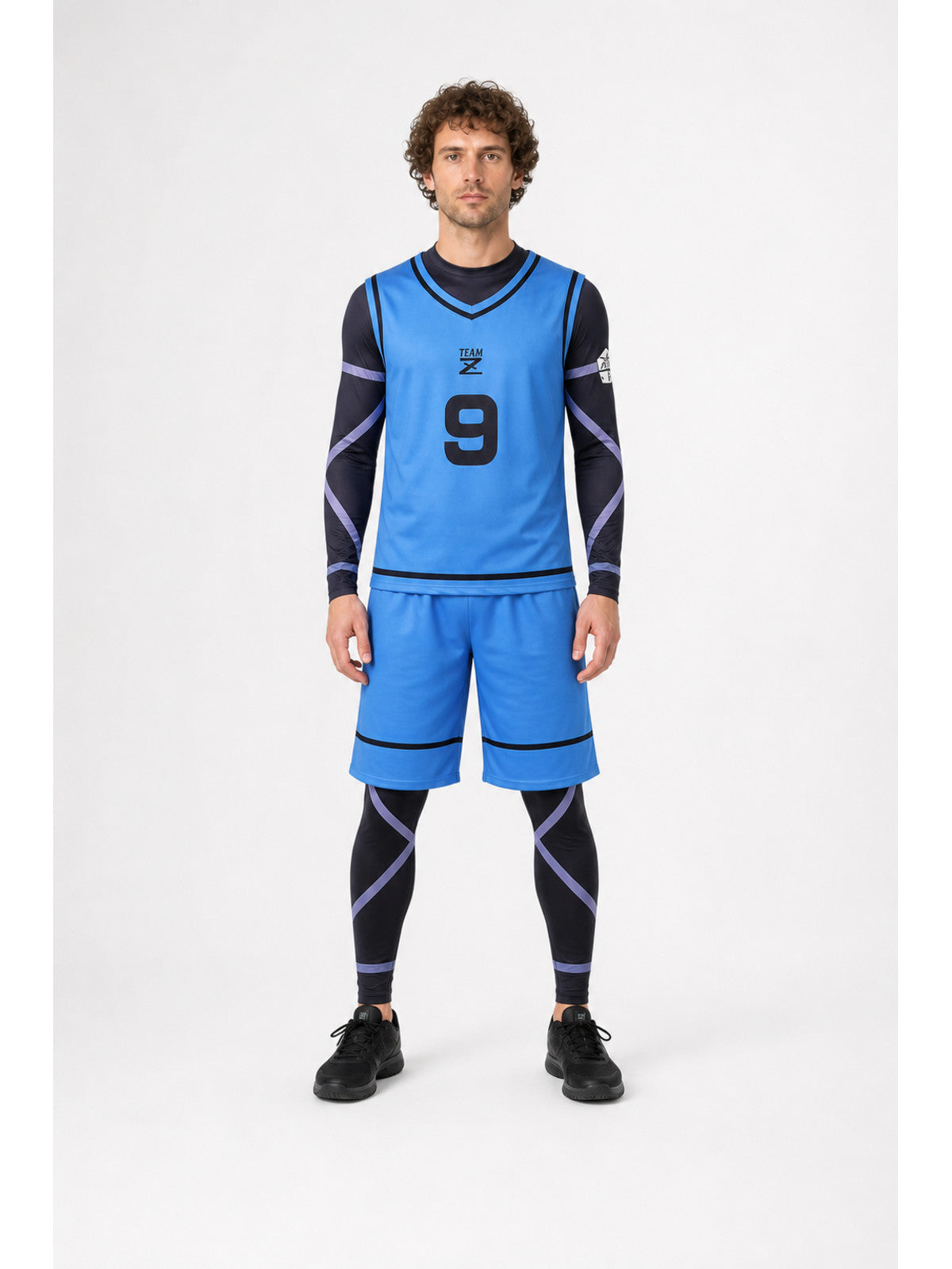 Blue Striped Soccer Cosplay Costume, Number 9 main product view
