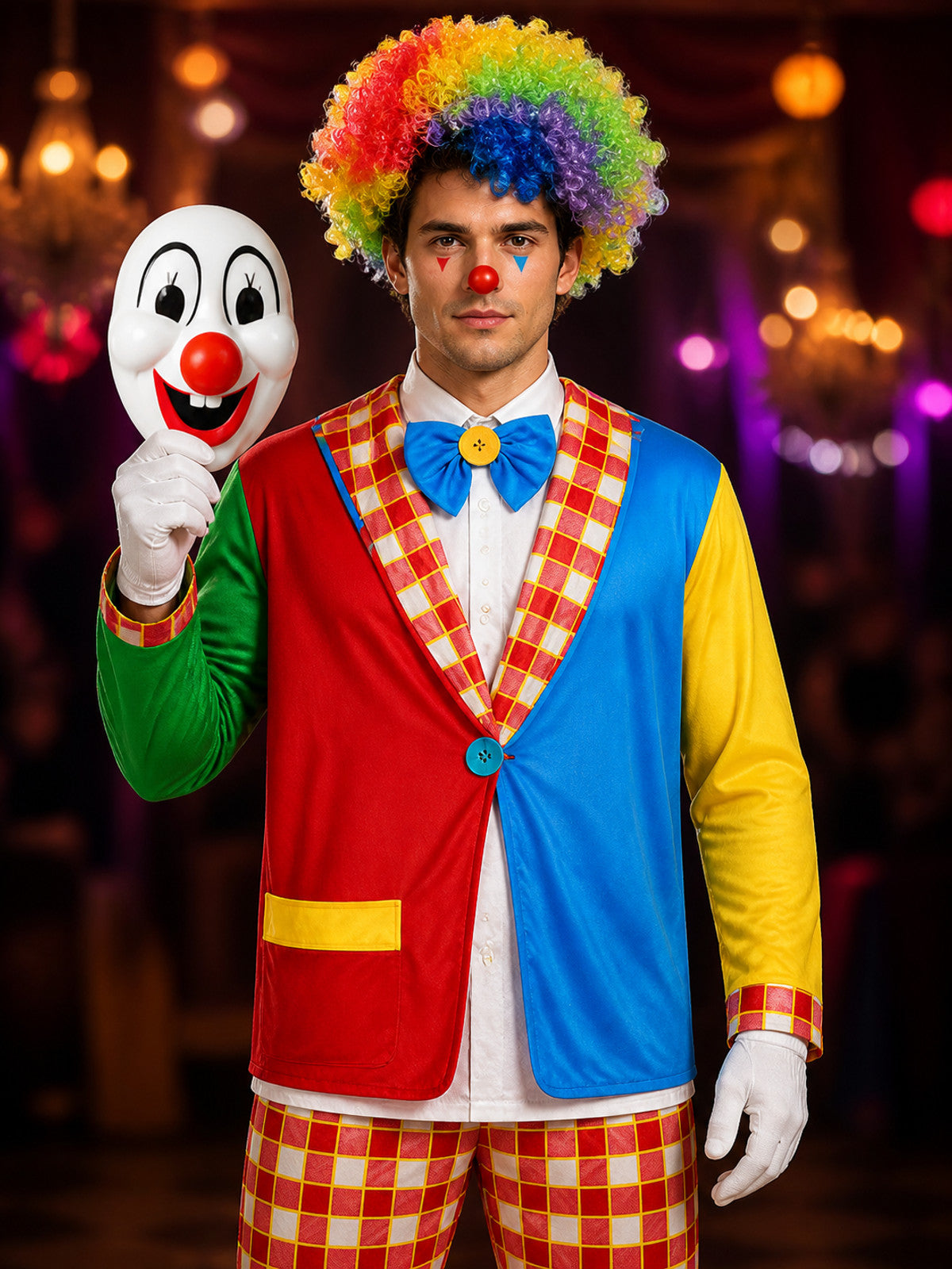 Clown Carnival Costume in Circus Style for Cosplay on-model view
