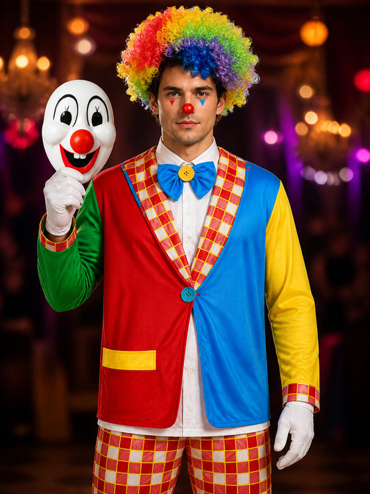 Clown Carnival Costume in Circus Style for Cosplay on-model view