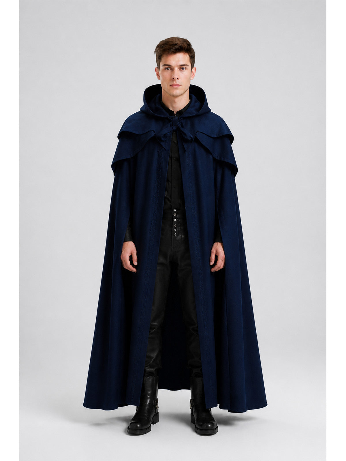 Hooded Cloak Cape with Ties, Blue main product view