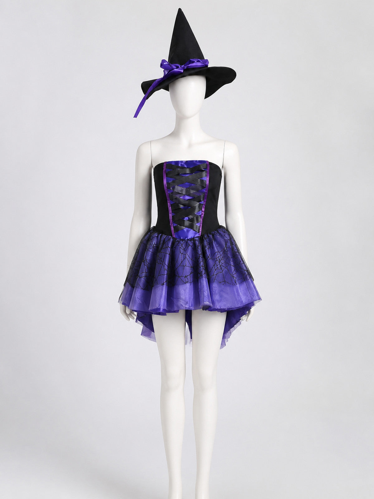 Witch Costume with Corset and Purple Skirt for Halloween on-model view