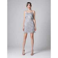 Women's Silver Fringe Sequin Mini Dress – 1920s Flapper Party & Stage Dress
