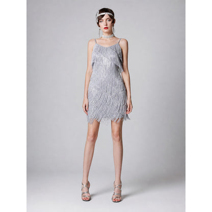 Fringe Mini Dress for Parties and Stage on-model view