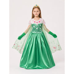 Carnival Costume with Green Dress, Crown, and Gloves