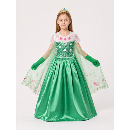 Carnival Costume with Green Dress, Crown, and Gloves main product view