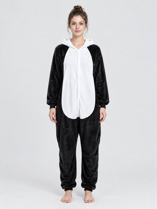 Black and White Kigurumi Jumpsuit with Hood