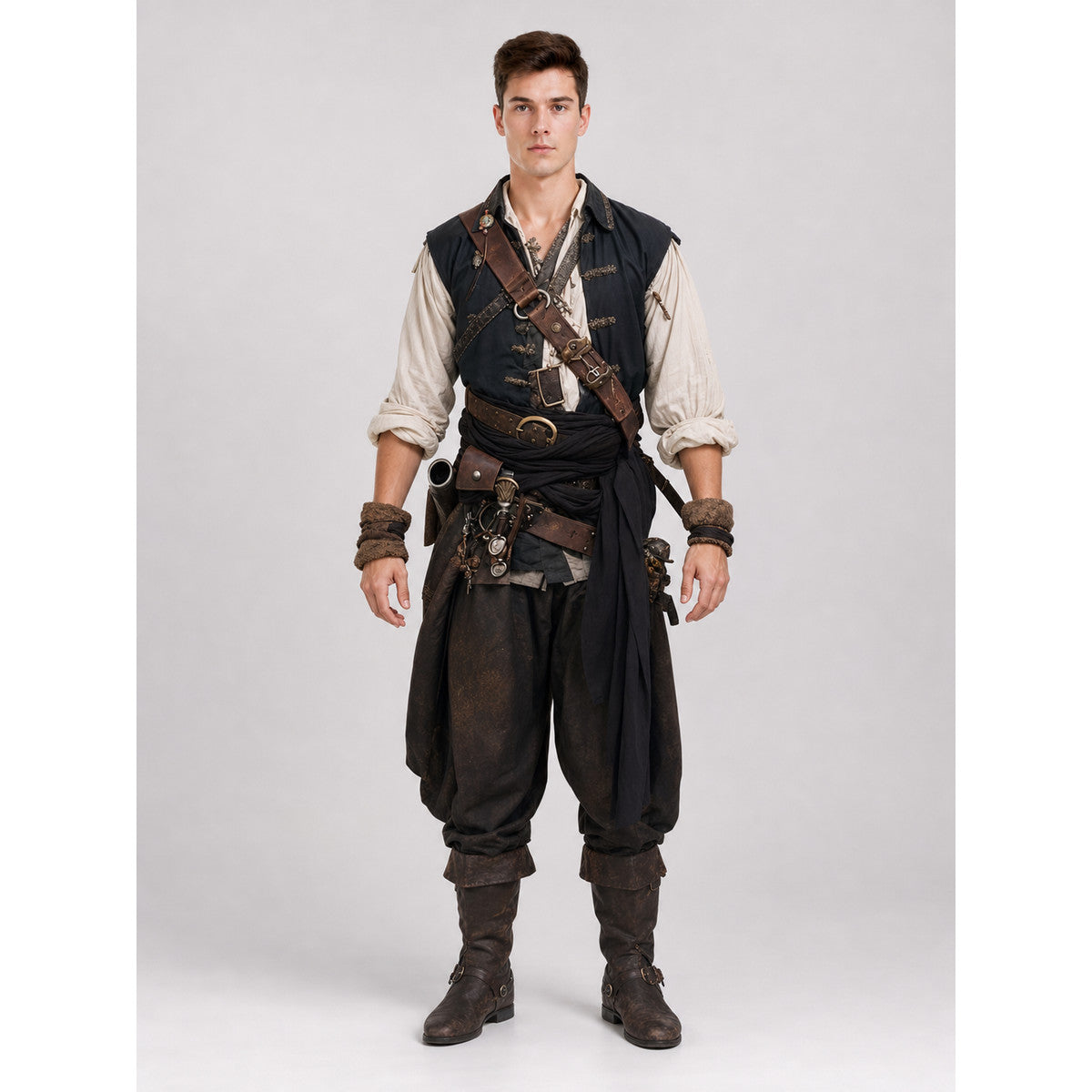 Black-Style Pirate Costume Set with Accessories