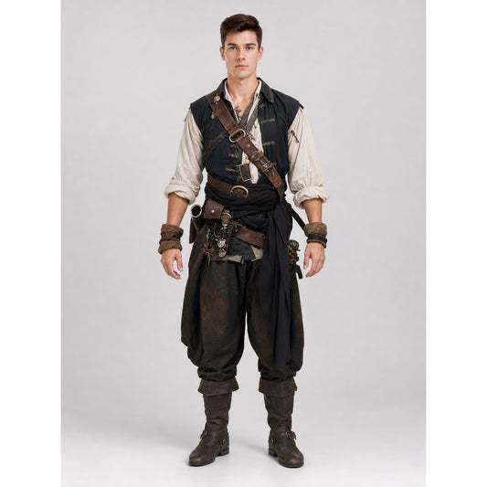 Black-Style Pirate Costume Set with Accessories