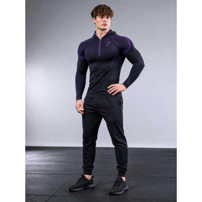 Black athletic hoodie with zipper for fitness on-model view