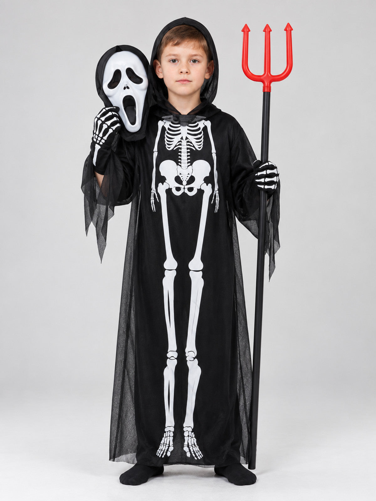 Skeleton Costume with Mask and Trident on-model view