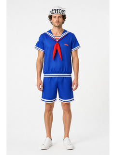 Stranger Things Steve Harrington Sailor Costume with White Hat and Red Tie
