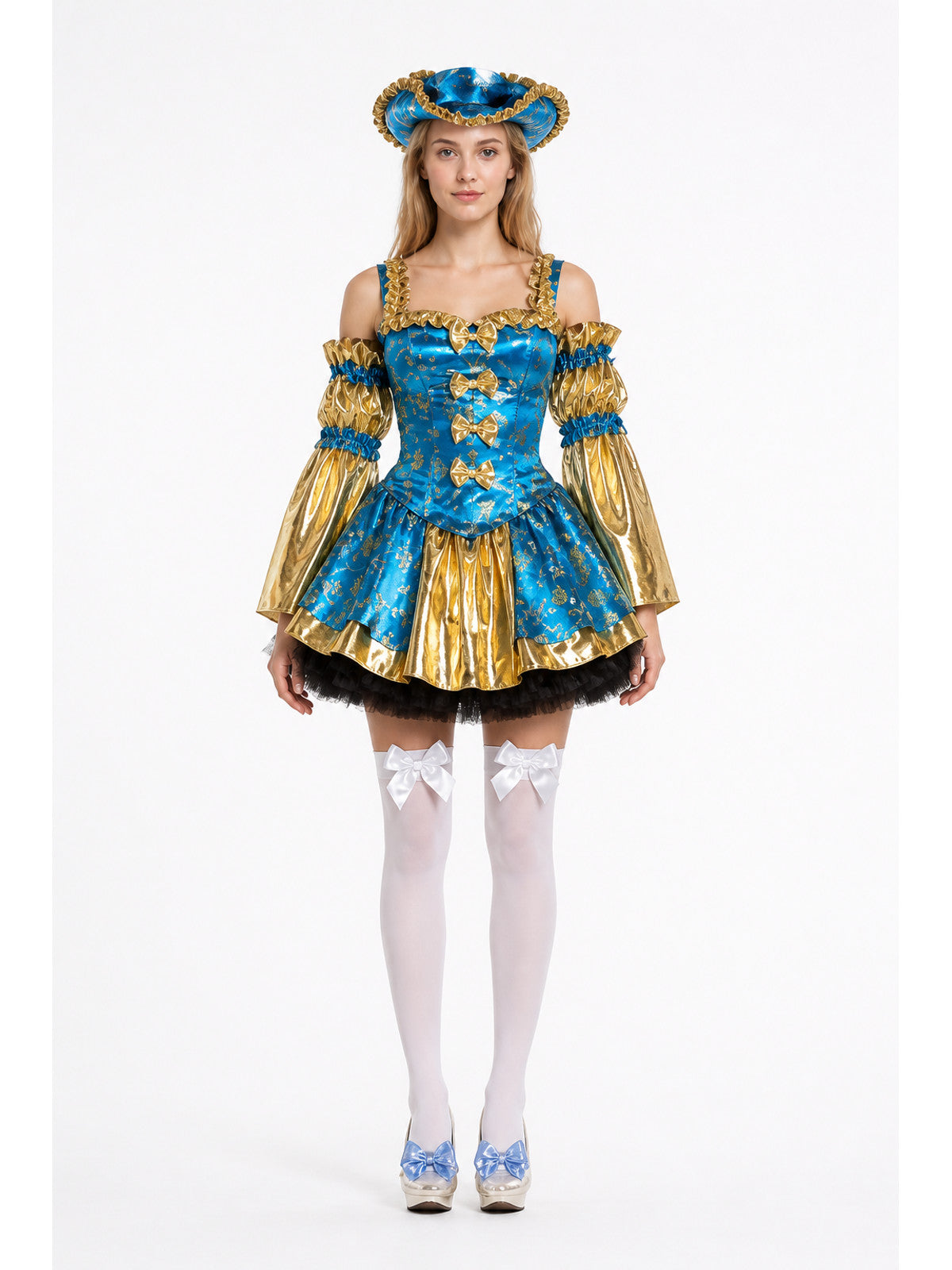 Blue and Gold Pirate Carnival Dress with a Full Skirt main product view