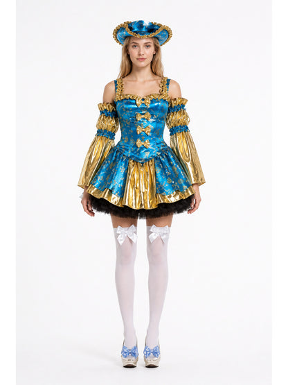 Blue and Gold Pirate Carnival Dress with a Full Skirt main product view