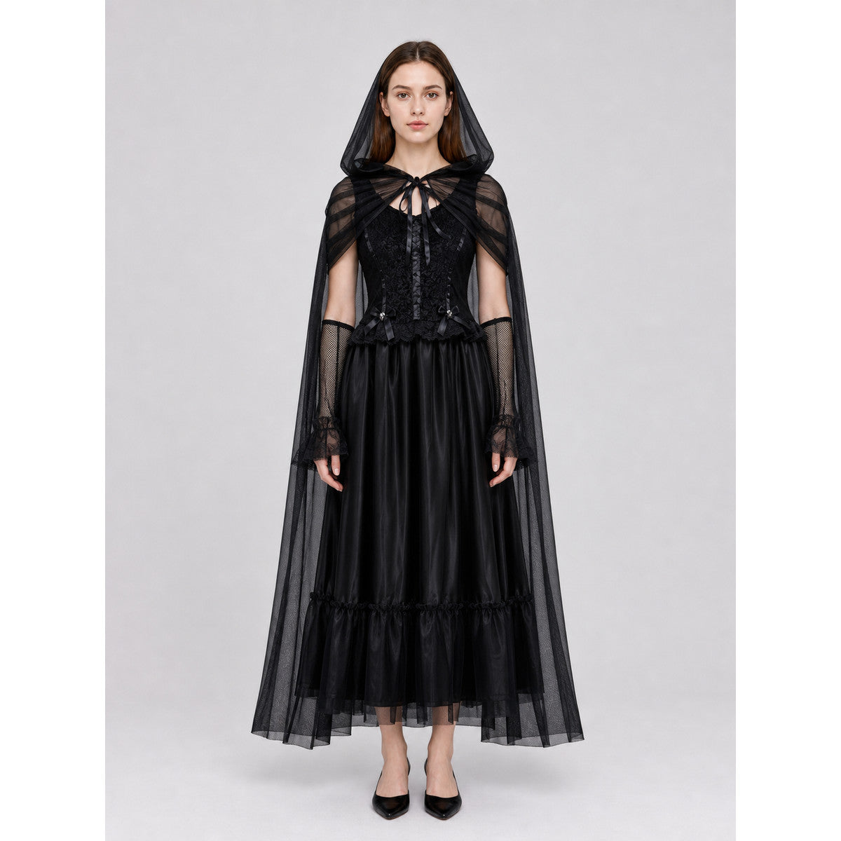 Gothic Dress Costume with Veil and Gloves