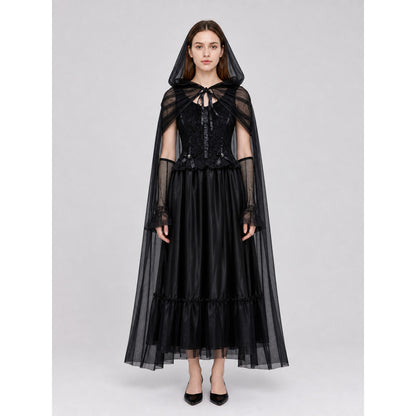 Gothic Dress Costume with Veil and Gloves