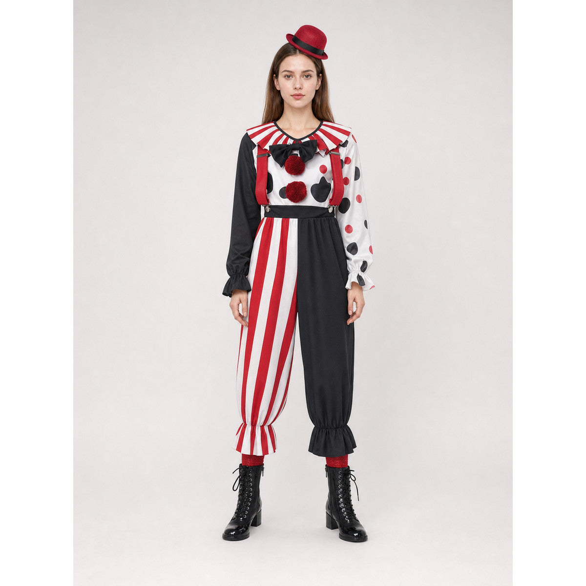 Striped Clown Jumpsuit with Bow Tie for Children on-model view