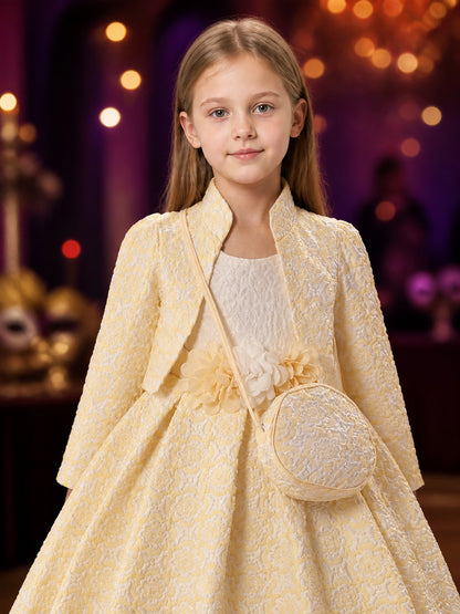Toddler Girls' Floral Jacquard Princess Dress Three-Piece Set With Jacket on-model view