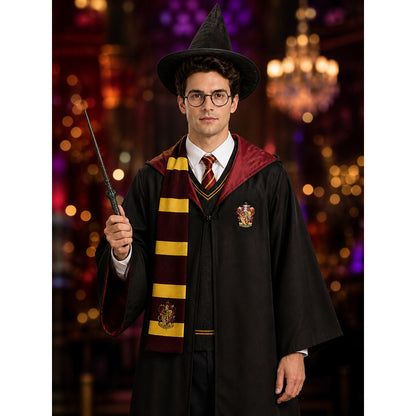 Wizard Costume Set, School-Style Hooded Robe With Hat, Scarf, Tie, Glasses, Wand