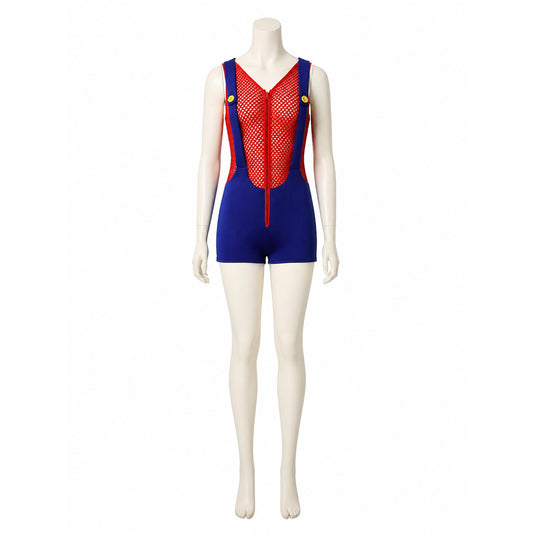 Women's Sexy Mario Mesh Bodysuit Costume for Halloween on-model view