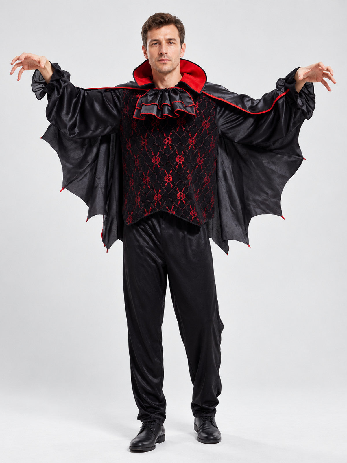 Vampire Costume with Bat-Wing Cape and Collar on-model view