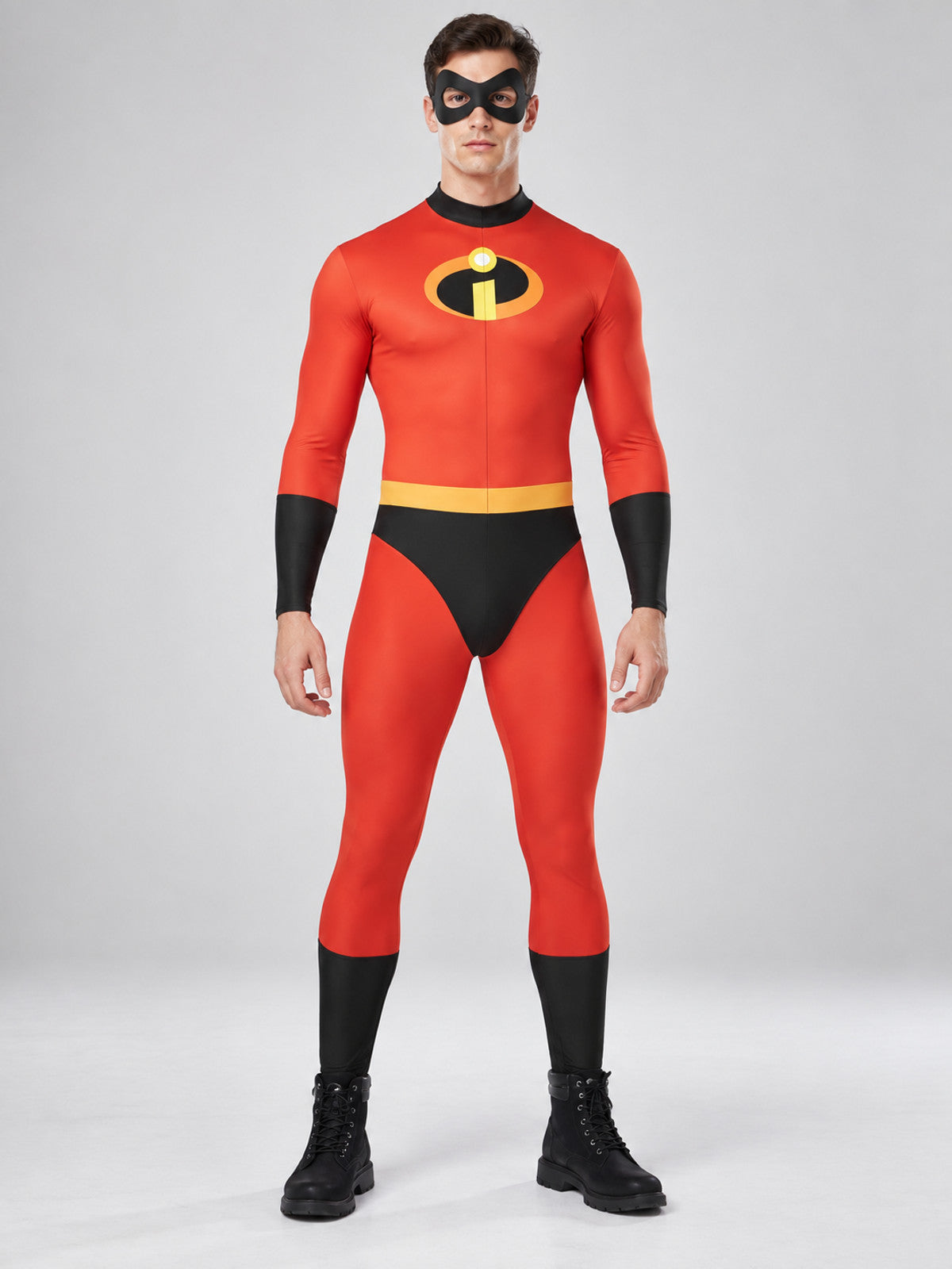 Adult Superhero Costume Red with Mask and Emblem