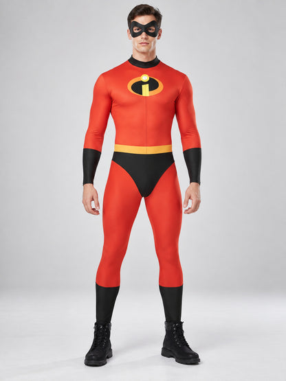 Adult Superhero Costume Red with Mask and Emblem
