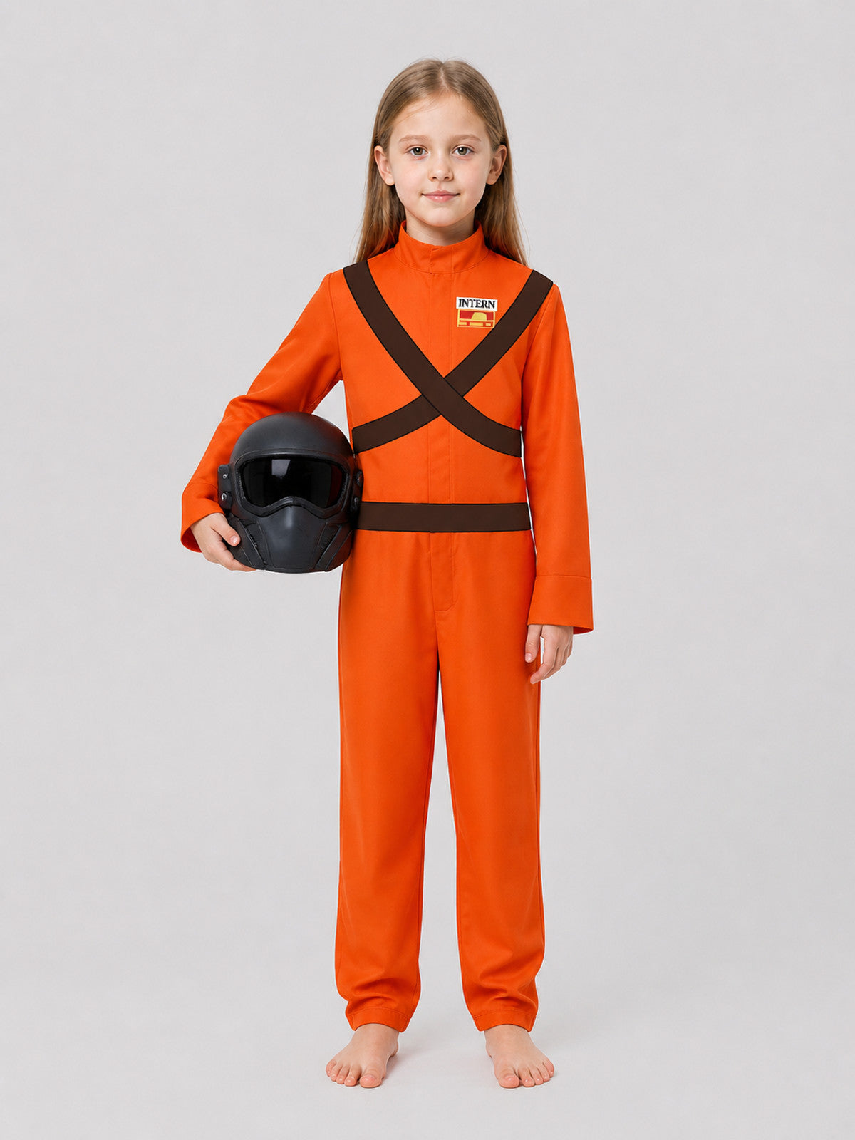 Lethal Company Cosplay, Orange Jumpsuit and Mask on-model view