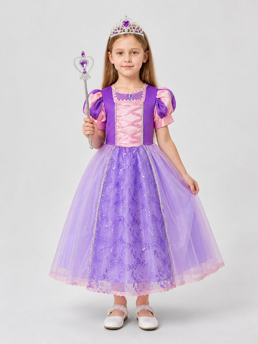 Purple Princess Dress with Crown and Wand on-model view
