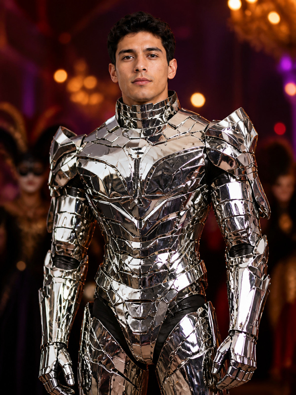 Iron Man Style Full-Body Armor Costume With Helmet, Silver Red Gold Robot on-model view