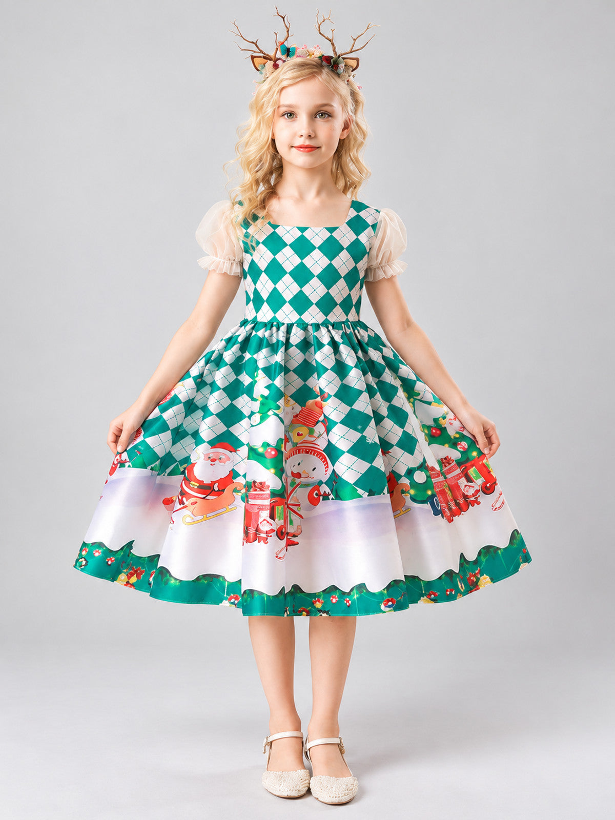 Kids' Holiday Dress with Christmas Print