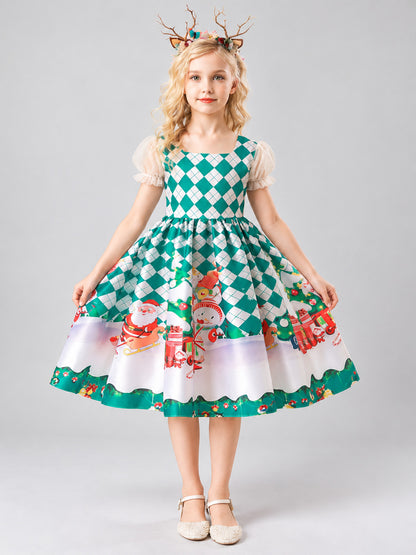 Kids' Holiday Dress with Christmas Print