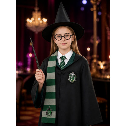 Wizard Costume Set with Robe, Hat, Scarf, Tie, Glasses, Shirt and Wand on-model view
