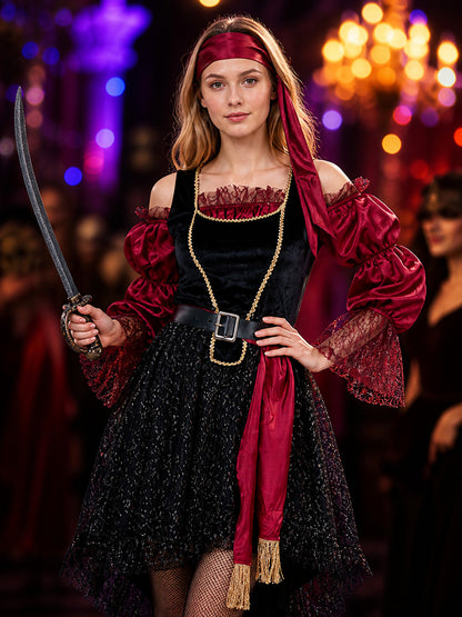Retro-Style Pirate Costume with Corset on-model view
