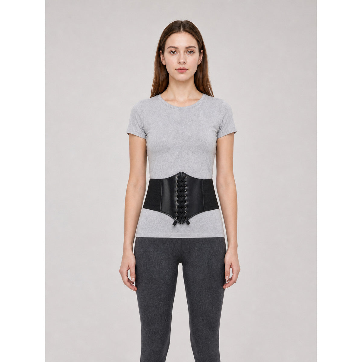 Black lace-up corset belt for statement looks