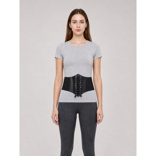 Black lace-up corset belt for statement looks