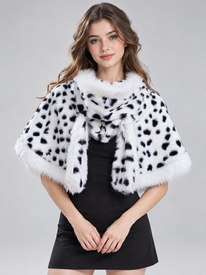 White Faux Fur Cape with Black Spots