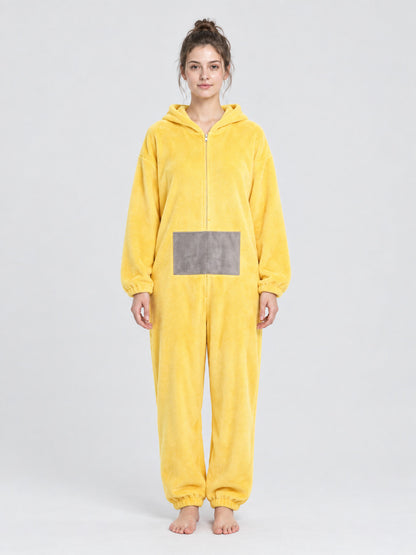 Yellow Cartoon Hooded Jumpsuit Pajama